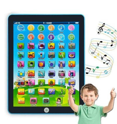 Kids Learning Pad/Tablet Interactive Toddler Toys with Words Numbers Alphabets Music English Electronic Educational Toy for Preschool Boys & Girls 3-8 Years Old (Blue)
