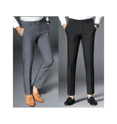 Two-In-One Classic Suit Trousers For Men- Black+Grey Color